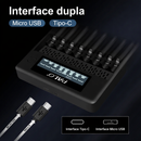 Carregador Inteligente PALO NC32 – 8 Slots para Pilhas AA e AAA com Display Digital e Entradas USB Tipo-C e Micro USB
